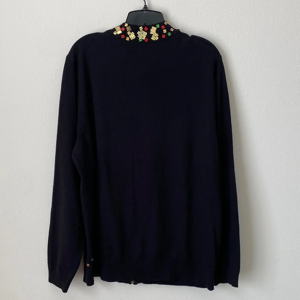Festive Black Cardigan with Gold and Red Accents - Picture 3 of 8